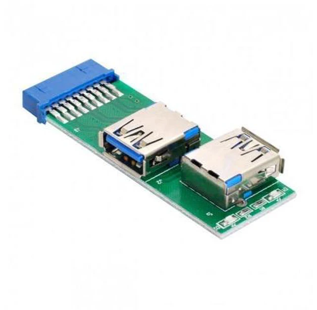 Main image of HKCY U3-071 Dual Side USB 3.0 A Type Female to Motherboard 20Pin 19 Pin Box Header Slot Adapter PCBA with LED