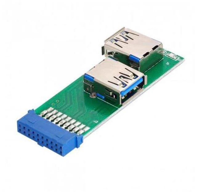 Alt view image 2 of 7 - HKCY U3-071 Dual Side USB 3.0 A Type Female to Motherboard 20Pin 19 Pin Box Header Slot Adapter PCBA with LED