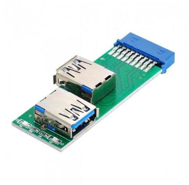 Alt view image 3 of 7 - HKCY U3-071 Dual Side USB 3.0 A Type Female to Motherboard 20Pin 19 Pin Box Header Slot Adapter PCBA with LED
