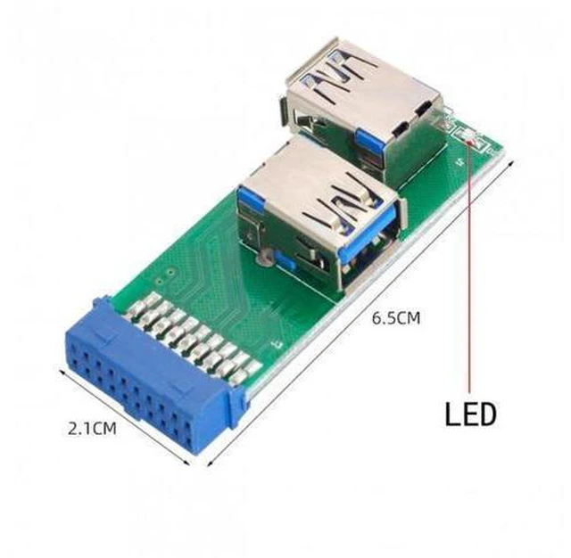 Alt view image 7 of 7 - HKCY U3-071 Dual Side USB 3.0 A Type Female to Motherboard 20Pin 19 Pin Box Header Slot Adapter PCBA with LED
