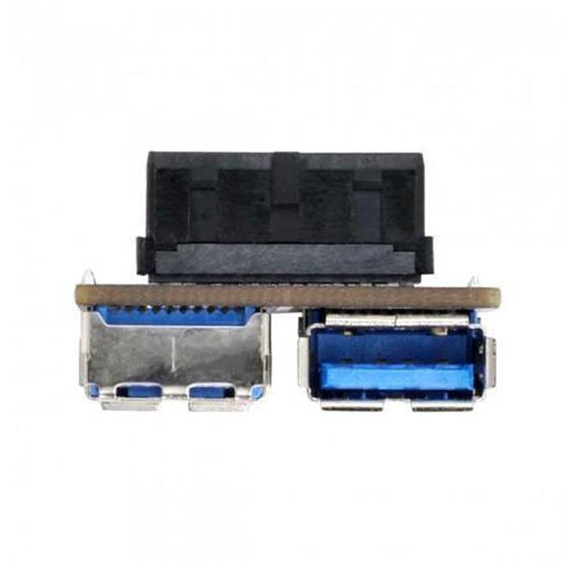 Alt view image 3 of 7 - HKCY U3-056 Dual USB 3.0 A Type Female to Motherboard 20/19 Pin Box Header Slot Adapter PCBA Flat Type