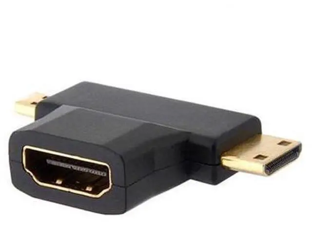 Main image of HKCY HD-113 Micro HDMI male Mini HDMI male to HDMI 1.4 Female 90 degree 2 in 1 combo adapter
