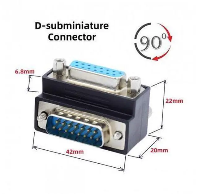 Alt view image 6 of 6 - HKCY DB-003-DN Down 90 Degree Angled DSUB D-subminiature 15pin Male to Female Extension Adapter DB Connector
