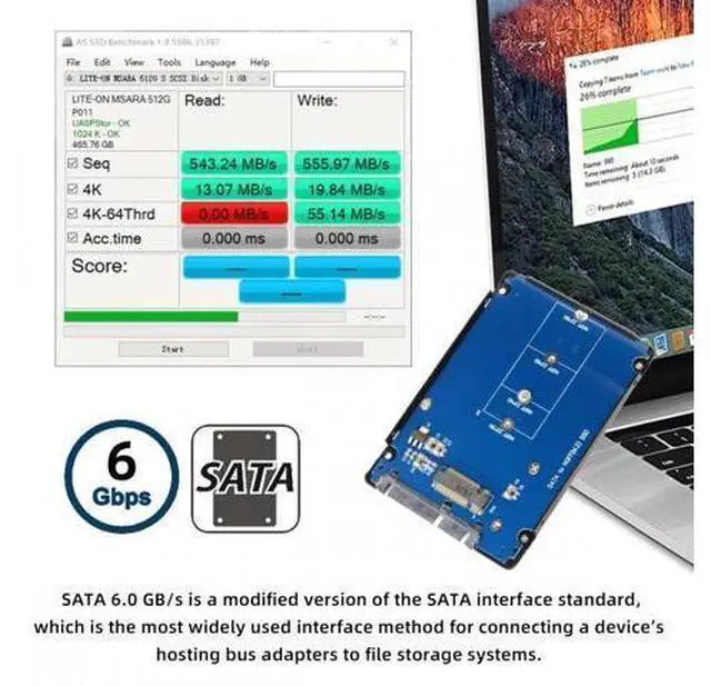 Alt view image 6 of 7 - B+M Key Socket 2 M.2 NGFF (SATA) SSD to 2.5 SATA Adapter Card Adapter with Black Metal Case