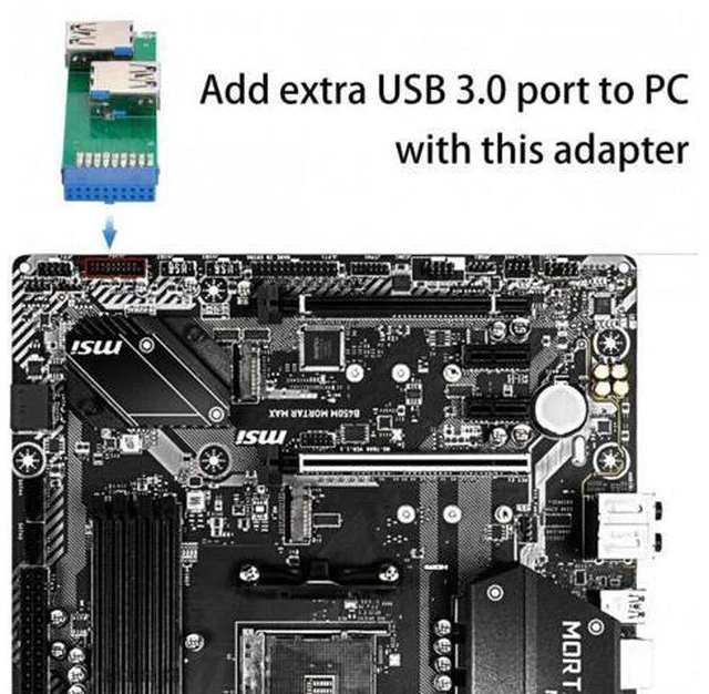 Alt view image 5 of 7 - HKCY U3-071 Dual Side USB 3.0 A Type Female to Motherboard 20Pin 19 Pin Box Header Slot Adapter PCBA with LED
