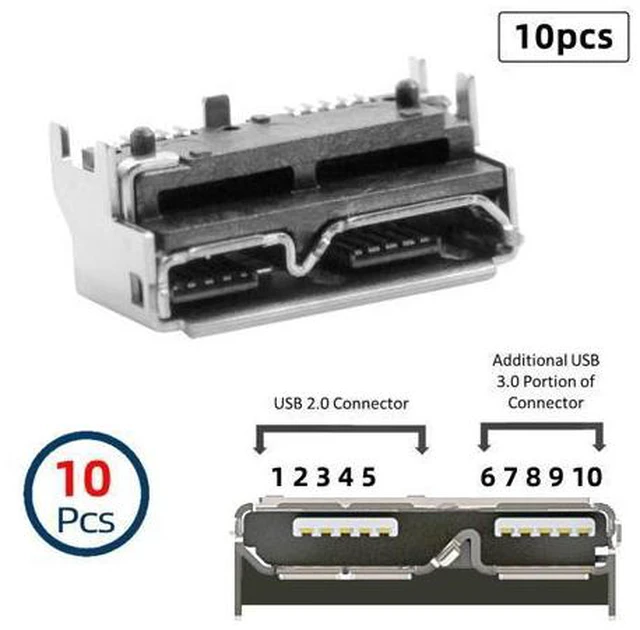 Alt view image 3 of 7 - SM 10pcs Micro USB 3.0 10pin Female Socket Receptacle Board Mount SMT Type 5.2mm Height for Samsung Toshiba USB Hard Disk