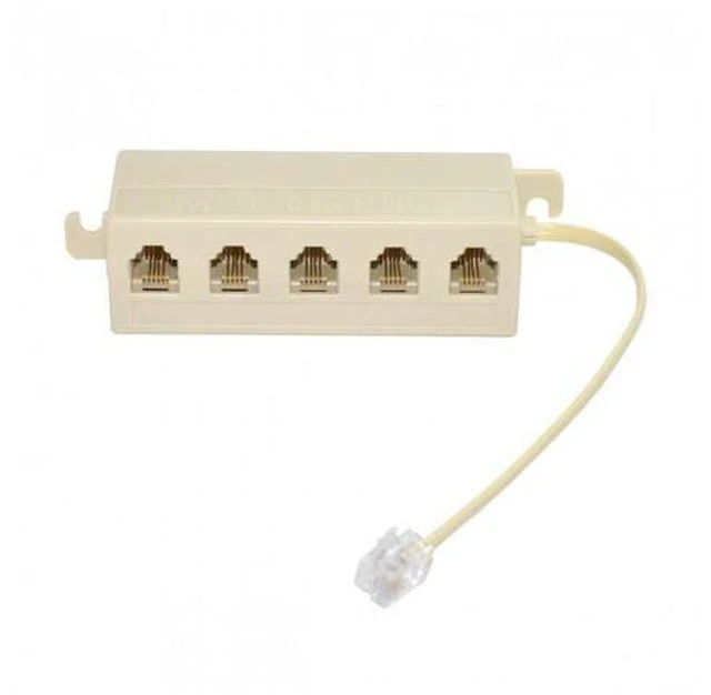 Alt view image 3 of 7 - SM 5 Way Outlet 6P4C RJ11 RJ12 Telephone Phone Modular Jack Line Splitter Adapter Beige 1-in-5-out