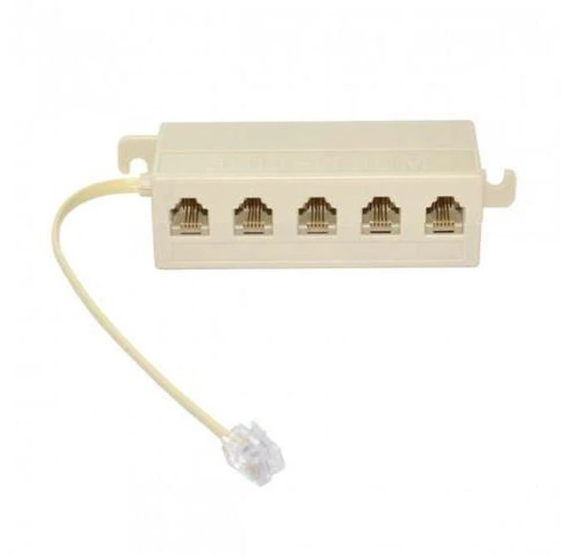 Alt view image 2 of 7 - SM 5 Way Outlet 6P4C RJ11 RJ12 Telephone Phone Modular Jack Line Splitter Adapter Beige 1-in-5-out