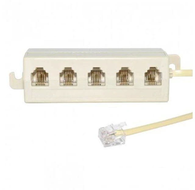 Main image of SM 5 Way Outlet 6P4C RJ11 RJ12 Telephone Phone Modular Jack Line Splitter Adapter Beige 1-in-5-out