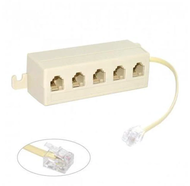 Alt view image 4 of 7 - SM 5 Way Outlet 6P4C RJ11 RJ12 Telephone Phone Modular Jack Line Splitter Adapter Beige 1-in-5-out