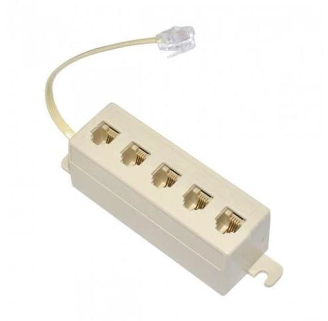 Alt view image 5 of 7 - SM 5 Way Outlet 6P4C RJ11 RJ12 Telephone Phone Modular Jack Line Splitter Adapter Beige 1-in-5-out