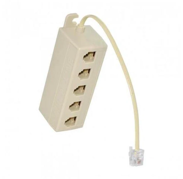 Alt view image 6 of 7 - SM 5 Way Outlet 6P4C RJ11 RJ12 Telephone Phone Modular Jack Line Splitter Adapter Beige 1-in-5-out