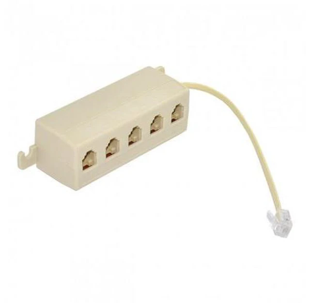 Alt view image 7 of 7 - SM 5 Way Outlet 6P4C RJ11 RJ12 Telephone Phone Modular Jack Line Splitter Adapter Beige 1-in-5-out