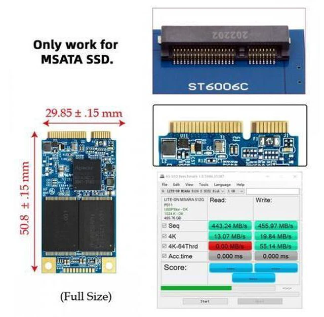 Alt view image 2 of 7 - Slim Type 50Pin mSATA 3050 SSD 5x3cm to 2.5" SATA 3.0 22Pin Disk Adapter 6Gbps PCBA
