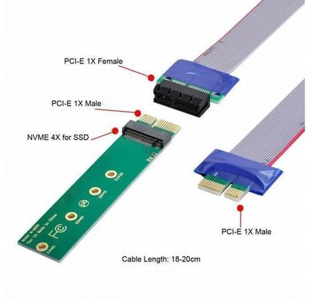 Alt view image 4 of 7 - NGFF M-key NVME AHCI SSD to PCI-E 3.0 1x x1 Vertical Adapter with Cable Male to Female Extension