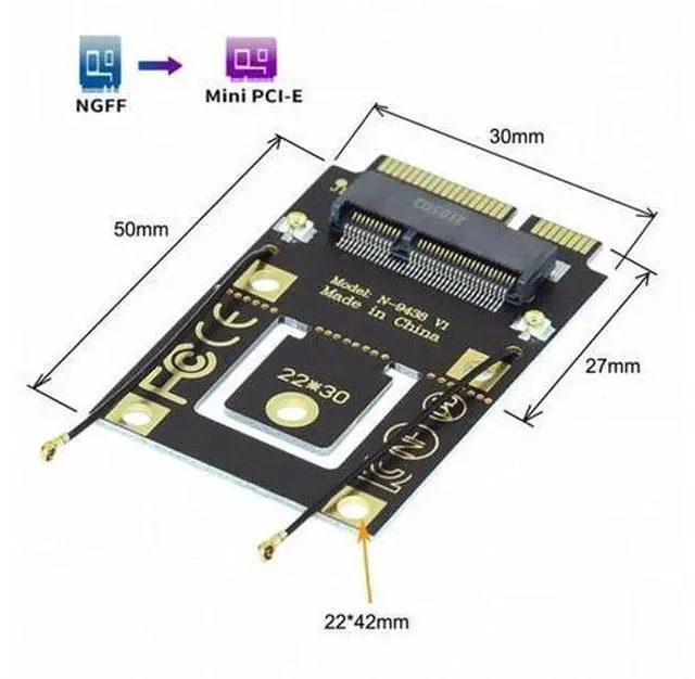 Alt view image 4 of 7 - NGFF M.2 Key-A to Mini PCI-E PCI Express Converter Adapter for 9260 8265 7260 AC Wifi Bluetooth Wireless Card