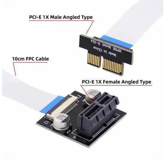 Alt view image 4 of 6 - Low Profile PCI-E Express 1X Slot Riser Card Extender Extension Ribbon Flex Relocate Cable 10cm 90 Degree Angled