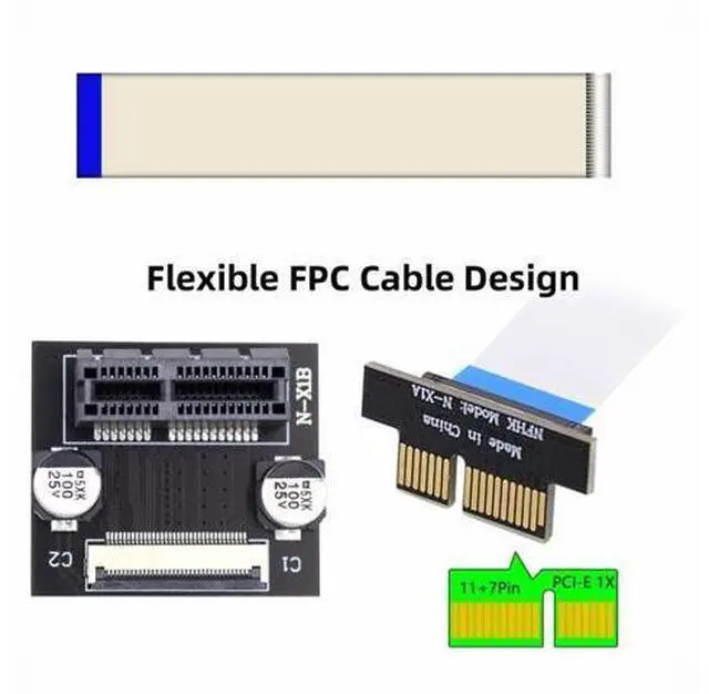 Alt view image 3 of 6 - Low Profile PCI-E Express 1X Slot Riser Card Extender Extension Ribbon Flex Relocate Cable 10cm 90 Degree Angled