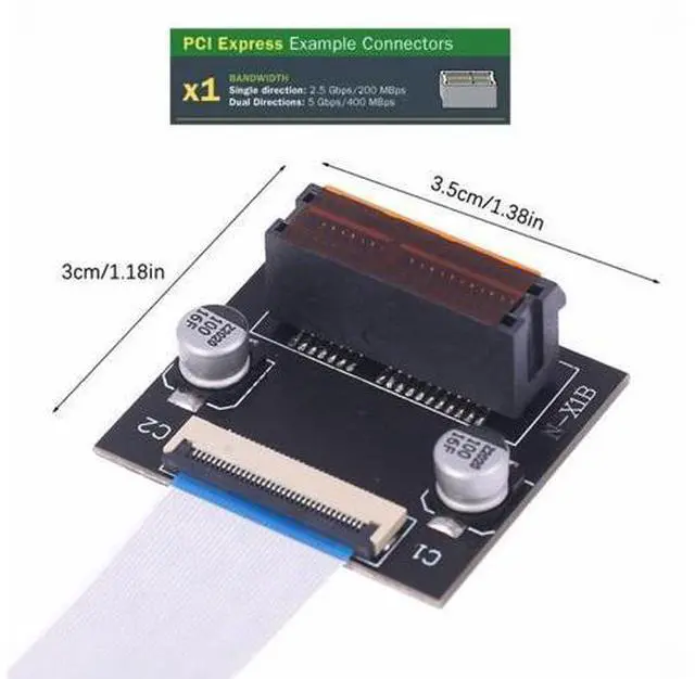 Alt view image 6 of 6 - Low Profile PCI-E Express 1X Slot Riser Card Extender Extension Ribbon Flex Relocate Cable 10cm 90 Degree Angled