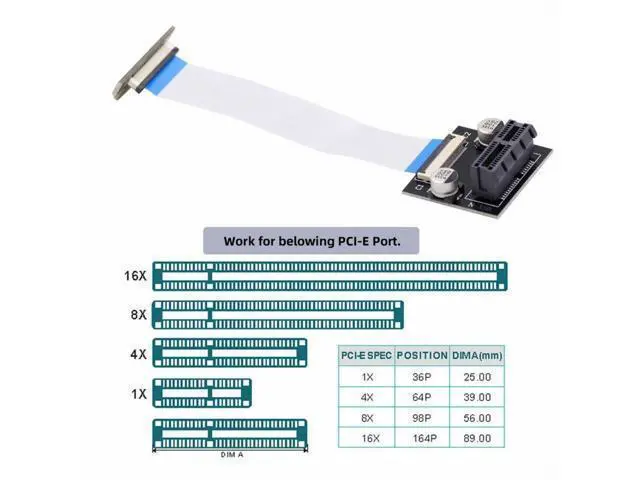 Alt view image 5 of 6 - Low Profile PCI-E Express 1X Slot Riser Card Extender Extension Ribbon Flex Relocate Cable 10cm 90 Degree Angled