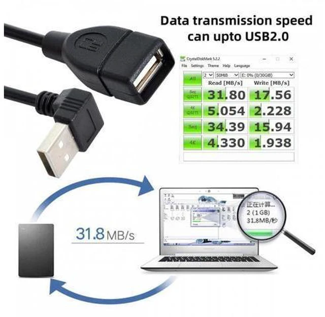 Alt view image 2 of 7 - USB 2.0 Type-A Male to USB Female M-F Extension Cable (20cm) 90 Degree Up Angled Type