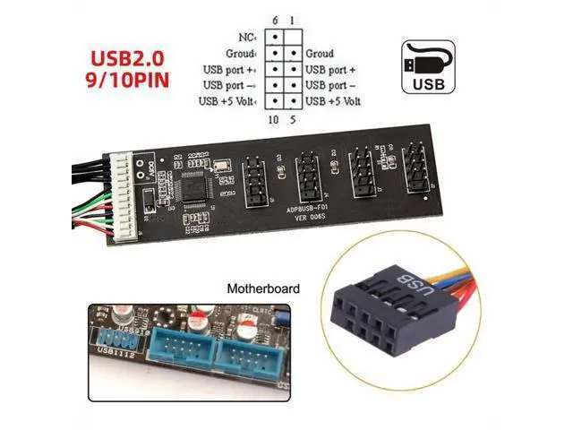 Alt view image 6 of 7 - USB 2.0 9pin 10pin Header 1 to 4 Female Splitter Extension Cable HUB with IDE 5V Power Connector Adapter Port Multilier