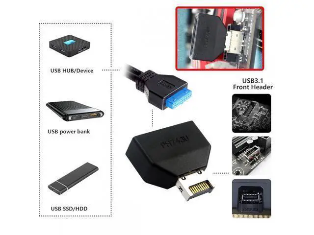 Alt view image 6 of 7 - Overmold Type-E IDC Socket USB 3.1 Front Panel Header to USB 3.0 20Pin Header Extension Adapter with CH334P