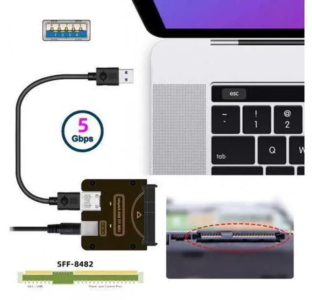Alt view image 2 of 7 - SFF-8482 SAS 29Pin to USB 3.0 5Gbps Hard Disk Drive Raid Adapter with Chipset and Power Port (Need 12V/3A Power Supply)