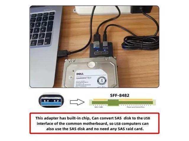 Alt view image 7 of 7 - SFF-8482 SAS 29Pin to USB 3.0 5Gbps Hard Disk Drive Raid Adapter with Chipset and Power Port (Need 12V/3A Power Supply)