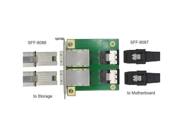 Alt view image 7 of 7 - SM Dual Ports Mini SAS SFF-8088 To SAS 36Pin SFF-8087 PCBA Female Adapter With PCI Bracket