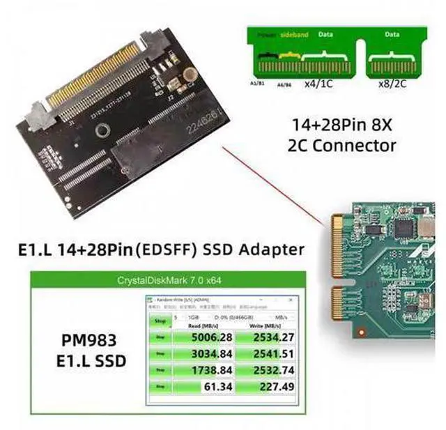 Alt view image 6 of 7 - U.2 SFF-8639 Host Adapter to NVMe Ruler 1U GEN-Z EDSFF 2C 8X Short SSD PM983 E1.L Carrier Adapter