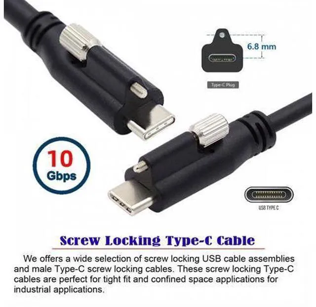 Alt view image 4 of 7 - 1.2M USB 3.1 Type-C Locking to Locking USB-C Data Power Cable for Camera With Single Panel Mount Screw Connector
