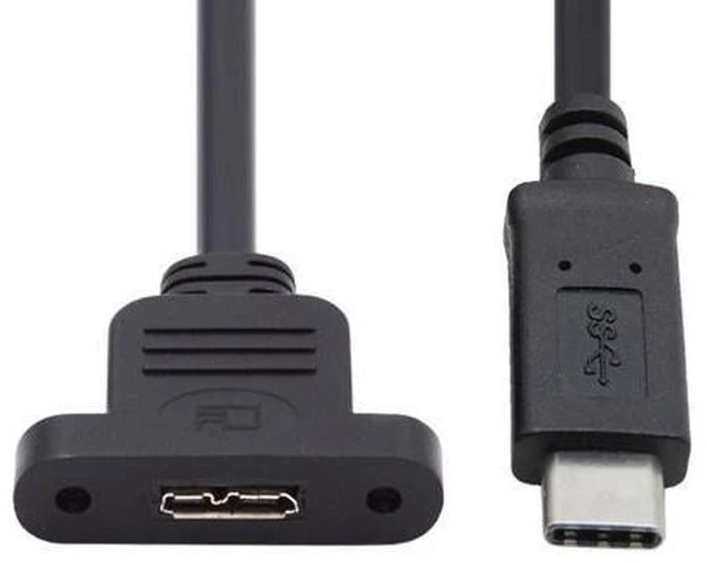 Alt view image 2 of 7 - HKCY Type-C USB 3.0 USB-C Male to Micro 3.0 Type-B Female Screw Mount Type Extension Cable 5Gbps