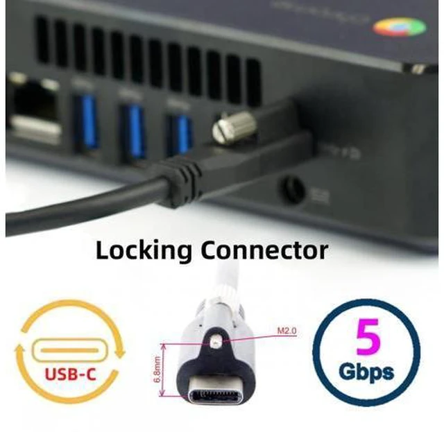 Alt view image 2 of 7 - USB 3.1 Type-C Locking to Locking USB-C Data Power Cable for Camera With Single Panel Mount Screw Connector (3.0m)