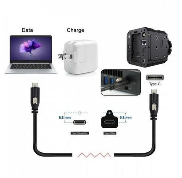 Alt view image 7 of 7 - USB 3.1 Type-C Locking to Locking USB-C Data Power Cable for Camera With Single Panel Mount Screw Connector (3.0m)