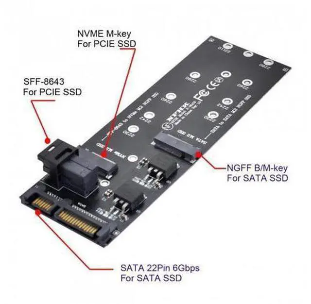 Alt view image 2 of 7 - SFF-8643 to U2 Kit NGFF M-Key to HD Mini SAS NVME PCIe SSD SATA Adapter for Motherboard