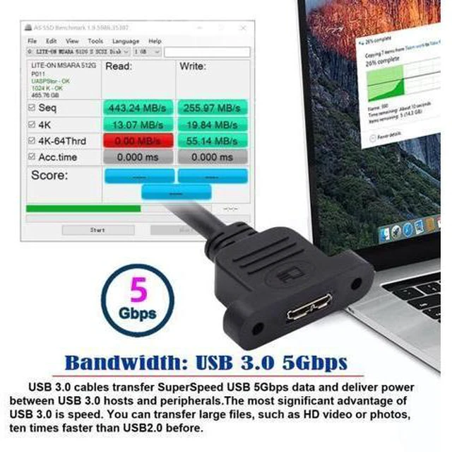Alt view image 5 of 7 - HKCY Type-C USB 3.0 USB-C Male to Micro 3.0 Type-B Female Screw Mount Type Extension Cable 5Gbps