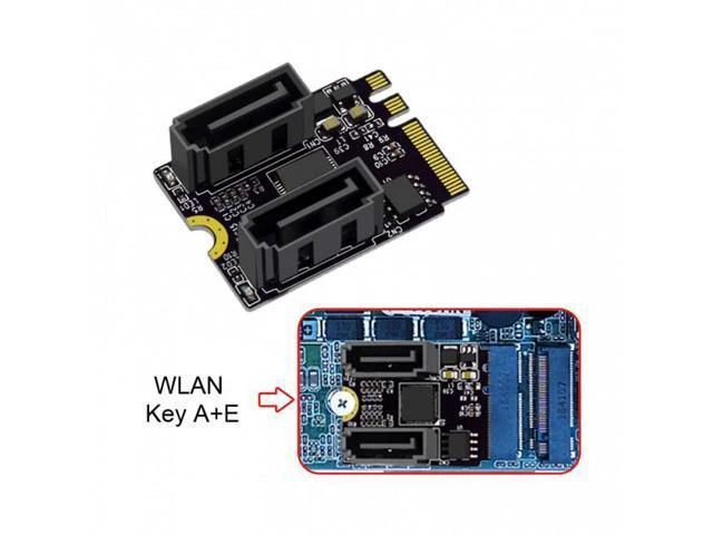 Alt view image 3 of 5 - NGFF Key A+E PCI Express to SATA 3.0 6Gbps Dual Ports Adapter Converter Hard Drive Extension Card JMB582 2230