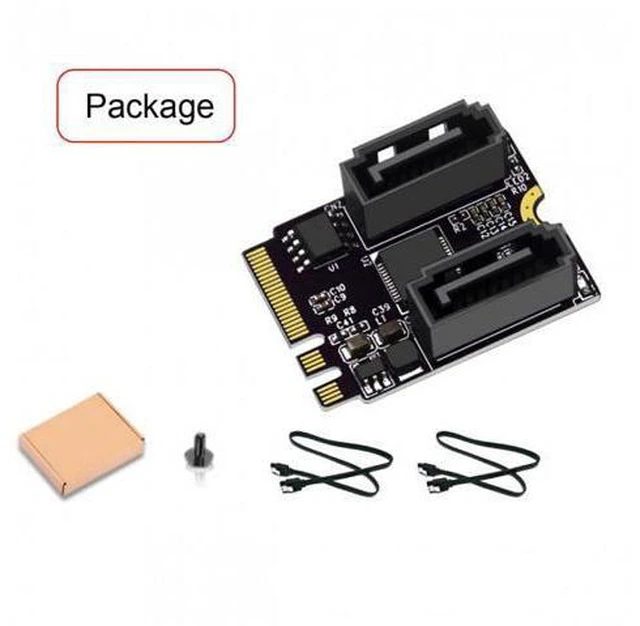 Alt view image 4 of 5 - NGFF Key A+E PCI Express to SATA 3.0 6Gbps Dual Ports Adapter Converter Hard Drive Extension Card JMB582 2230