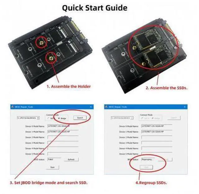 Alt view image 4 of 7 - HKCY SA-031 Dual NGFF B+M Key M.2 SSD Card JOBD Raid0 Span Bridge to 2.5inch SATA Combo HDD Disk Drive Enclosure
