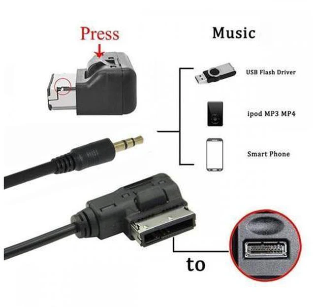 Alt view image 3 of 7 - AMI MDI to 3.5mm Audio AUX Male Music Cable Compatible with Benz 2008-2016 Music Interface 1.3m