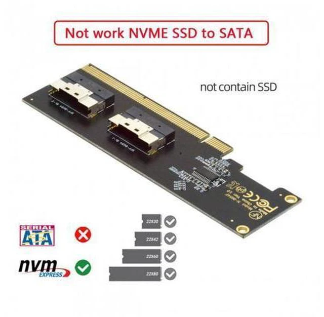 Alt view image 7 of 7 - HKCY SA-016-2P Dual Slimline SFF-8654 8X 4 NVME to PCIE Express 3.0 4.0 Raid Card VROC Raid0 Hyper Adapter