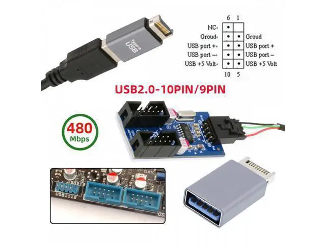 Alt view image 6 of 7 - USB 3.1 Front Panel Header Male Type-E to USB 2.0 Type-A Male 1 to 2 Female Motherboard 9pin 10pinHeader HUB Adapter Port Multiplier
