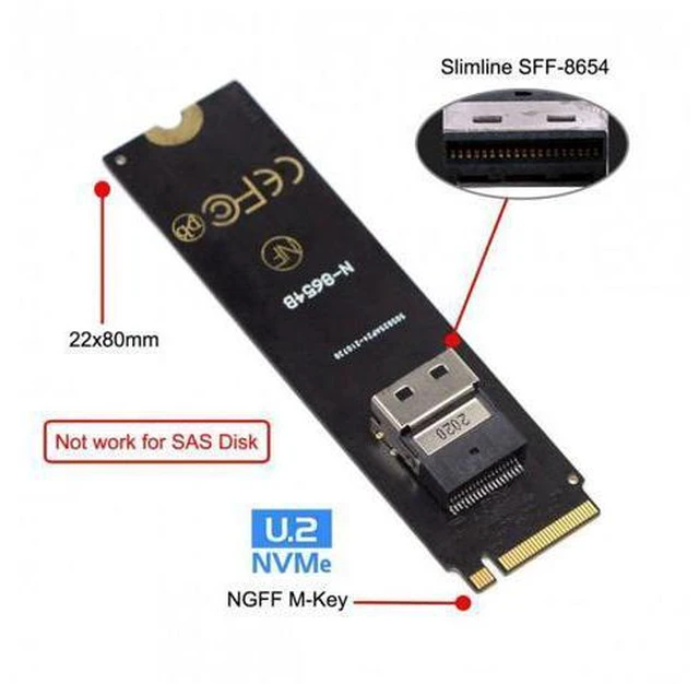 Alt view image 4 of 7 - NGFF M-Key NVME to SFF-8654 Slimline SAS Card Adapter and U.2 U2 SFF-8639 NVME PCIe SSD Cable for Mainboard SSD