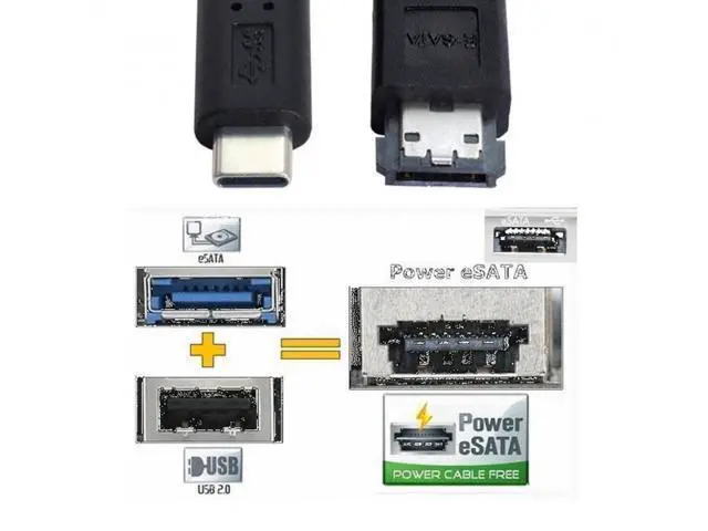 Alt view image 6 of 6 - USB-C Type-C to Power Over eSATA DC5V Adapter USB3.0 to HDD/SSD/ODD eSATAp Converter
