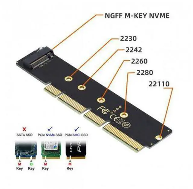 Alt view image 5 of 7 - NGFF M.2 M-key NVME AHCI SSD to PCI-E 3.0 16X 8X 4X Power Adapter Low Profile Height 3cm for 110mm 80mm SSD 1U Server