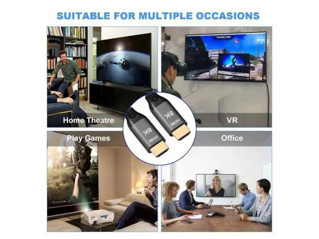 Alt view image 6 of 7 - HDMI 2.1 Cable Ultra-HD UHD 8K 60hz 4K 120hz Cable 48Gbs with Audio and Ethernet HDMI Cord