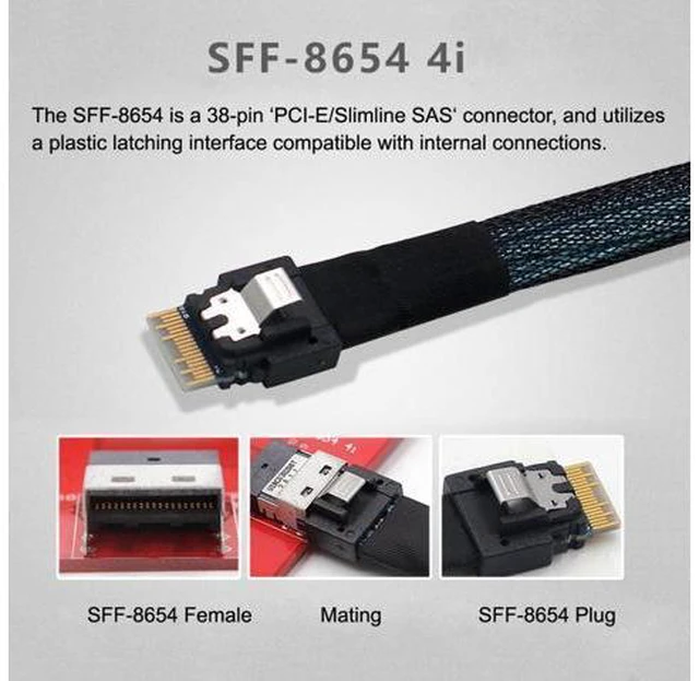 Alt view image 5 of 7 - SFF-8654 Slimline Female Host to U.2 U.3 SFF-8639 NVME PCIe PCI-Express SSD Adapter for Mainboard