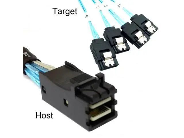 Alt view image 6 of 7 - Internal Mini SAS SFF-8643 Host to 4 SATA 7pin Target Hard Disk 6Gbps Data Server Raid Cable 1m SF-074-1.0M