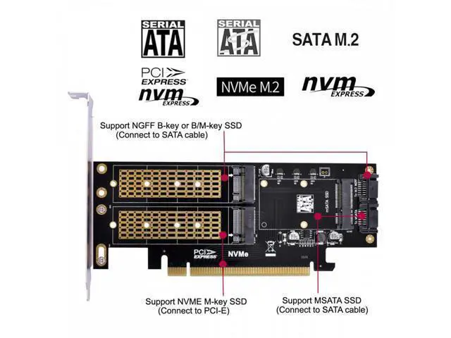 Alt view image 7 of 7 - PCI Express PCI-E 3.0 Dual SATA to NGFF NVME MSATA M-Key B/M-key SSD Card Adapter 3in1